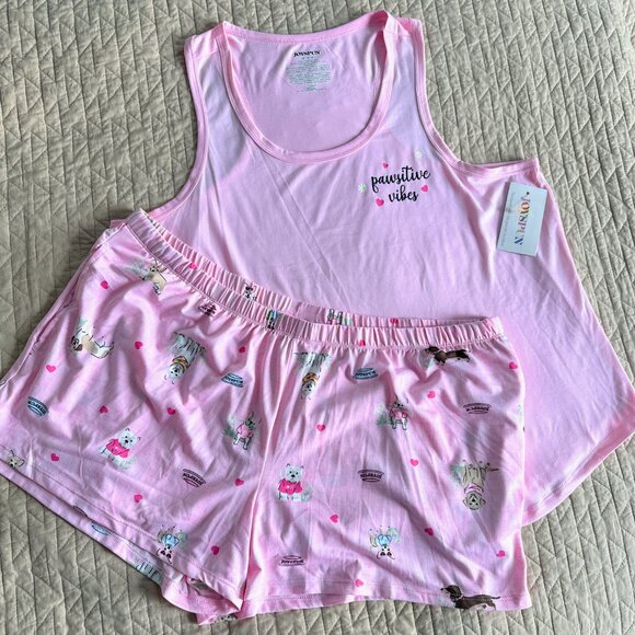 JOYSPUN Pink Tank Top and Dogs Shorts Pajama Set Size XL NWT - Picture 3 of 6